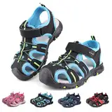 Kinder Geschlossen Sandalen Jungen Mädchen Outdoor Sport Sandalen Wandern Wasserdichte Schuhe Abenteuer Sommer Strand Pool Sneakers Schwarz Grün Blau 34 EU（Hersteller Größe 35）