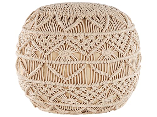 Beliani Pouf Strickhocker Kugelsitz Liegekissen Beige 40x40 cm rund Baumwolle Kayseri