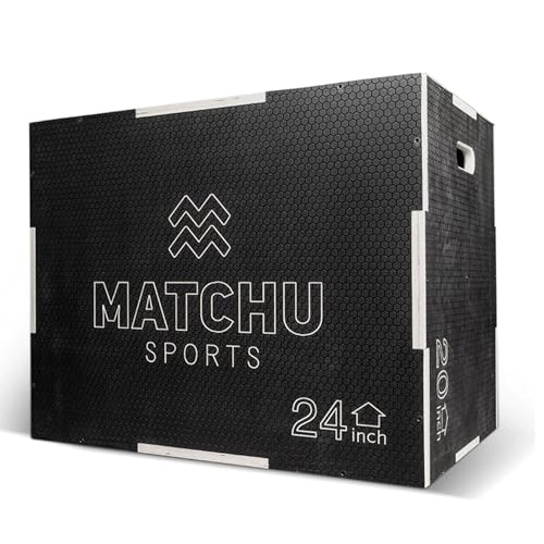 Matchu - Plyo Box - Jump Box - Sprungbox - Crossfit Box - Einstellbar in 51, 61 und 76 cm (20/24/30 INCH) - Anti-Rutsch Oberfläche - Holz - Tragfähigkeit 300 KG - Leicht zu Transportieren - Schwarz