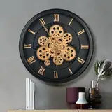 Wanduhr Groß mit Beweglichen ZahnräDern, Industrial Steampunk Wanduhren, Wanduhr Deko Wohnzimmer Vintage Wanduhr Modern Retro Schwarz Romische Zahlen 40 cm für KüChe Wohnzimmer Bar, ABS-Material