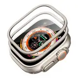 ESR Armorite Schutzfolie für Apple Watch Ultra 2/1 (2024/2023/2022, 49 mm), Militärnorm Schutz, Displayschutz aus Gehärtetem Glas mit Aluminiumrahmen, Vollflächiger Schutz, Titanmetall, 2 Stück