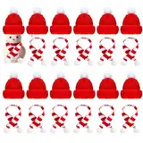 24 Stücke Mini Weihnachtsmütze und Schal Set, Mini-Strickmütze des Weihnachten Lutscherhut, Weinflasche Abdeckung Dekoration Hut mit Schal für Tischdekoration Schneemann Geschenk Dekoration (Rot)