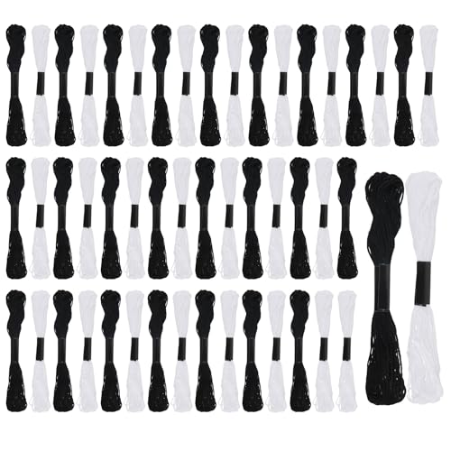 Stickgarn Schwarz Weiß 50 Stück Baumwolle Embroidery Thread Kreuzstich Garn Stickgarne Stickfaden für Sticken Basteln Kreuzstich