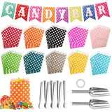 107stück Candy Bar Zubehör,Enthält 100 Candy Bar Tüten Und 4 Zuckerzangen Mit Runder Spitze, 2 Candybar Schaufel Sowie 1 Farbe Candy Bar Deko Girlande, Geeignet Für Partys(Farbe)