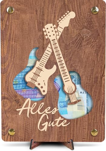 Akustik-Gitarre - XL Geldgeschenk aus Holz inkl. Ständer | Gitarre - Gitarrenunterricht, Musiker, Gitarrenfans, Gitarrenliebhaber, Musikfans, Geschenk für Musiker