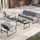 Grand patio Gartenmöbel Set 4 Sitzer mit Kissen, Rope Lounge Set mit 2 Sitzer Sofa, 2 Sessel Und 1 Tisch, Metall Sitzgruppe for Garten,Terrasse, Draußen, Drinnen