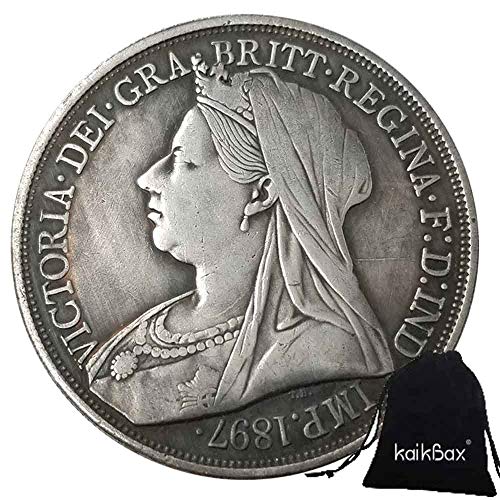 YunBest 1897 alte Münze des Vereinigten Königreichs – Britische Krone Victoria Queen Münze – UK Old Lucky Coin – Gedenkmünze – Entdecke Geschichtsmünzen + KaiKBax-Tasche