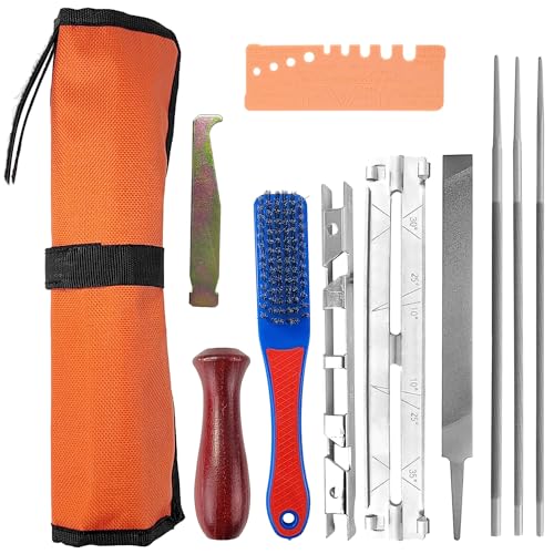 11-Teiliges Set Kettensäge Schärfgerät, Hochwertiger Stahl Sägekettenschärfgerät, Kettenschärfgerät, Kettensägenschärfer, Kettensäge Schärfen für Jede Kettensäge(orange Farbe)