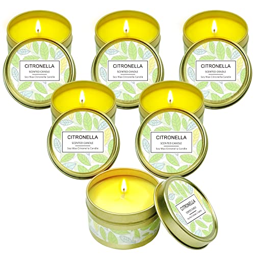 LA BELLEFÉE Citronella Kerzen, Zitronengras Duftkerzen im Dose, Aromatherapie 100% natürliche Sojawachs für Innen und Draussen, Garten, Terrasse, Schlafzimmer (6 x 95 g)