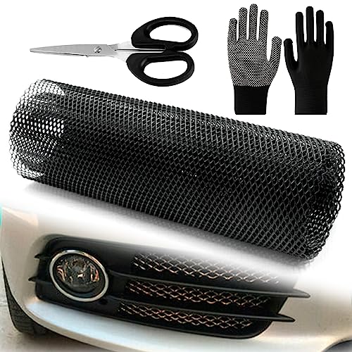 MEGYAD Metall Gitter Alu Renngitter:Wabengitter Universal Car Grill Mesh Aluminiumlegierung mit Schere und Handschuhen, 100x33CM Racing Gitter Streckmetall Gitter(Schwarz)