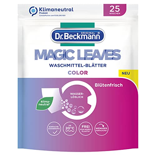 Dr. Beckmann MAGIC LEAVES Waschmittel-Blätter COLOR | vordosierte & wasserlösliche Waschblätter | platzsparend und leicht anzuwenden | 25 Blätter