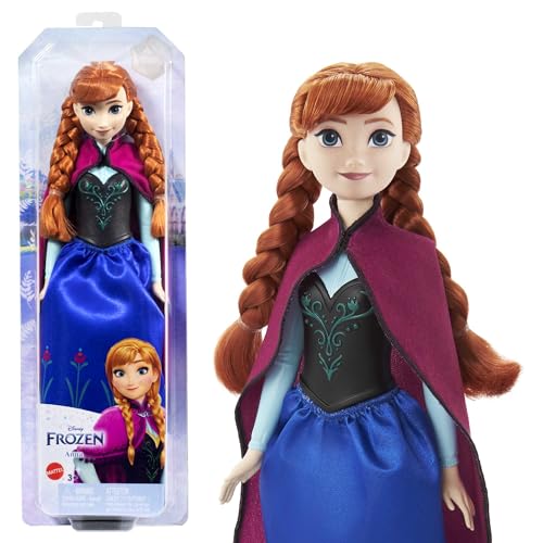 Mattel Disney Prinzessin Anna Puppe, Die Eiskönigin Puppe, kämmbare Haare, beweglich, im Reiseoutfit, abnehmbarer Umhang, Disney Geschenke, Spielzeug ab 3 Jahre, HLW49