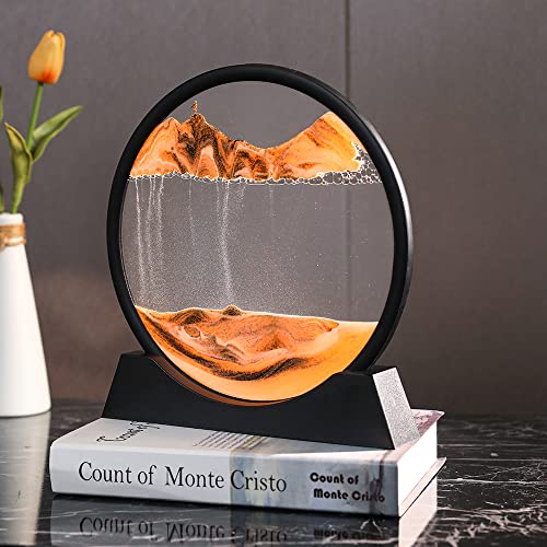 E-feilai Sandbild Zum Drehen, Dynamisches Sandbild, 3D Fließende Sandkunst,Bewegende Sandkunst, Sandbilder Rund, 3D Fließende Sandmalerei für Erwachsene. (Orange, 7")