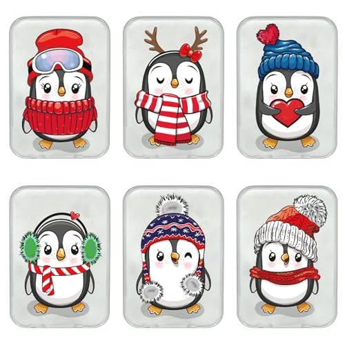 Handwärmer Kinder Set：6 Faszinierende Taschenwärmer mit süßen Winter Weihnachten Pinguin Motiven, Handwärmer Knicken Wiederverwendbar für langanhaltende Wärme unterwegs