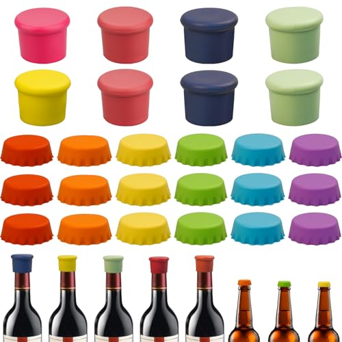 benlidoner 26 Stücke Silikon Kronkorken Bunt Flaschenverschluss Wiederverwendbar Bierflaschenverschlüsse Praktische Flaschendeckel für Wein Bier Glasflaschen