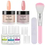 lofuanna Lofuanna Dip Pulver Nagel Starter Kit,2 Colors Dipping Powder mit Base/Top Coat/Activator,9Pcs Dip Puder System Keine Nagellampe Erforderlich für DIY Dip Maniküre Set (Nude Set)