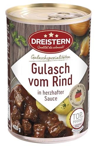 DREISTERN Rindergulasch 400g | leckeres Gulasch in der praktischen recycelbaren Konservendose | köstliches Rindfleisch - Qualität die schmeckt