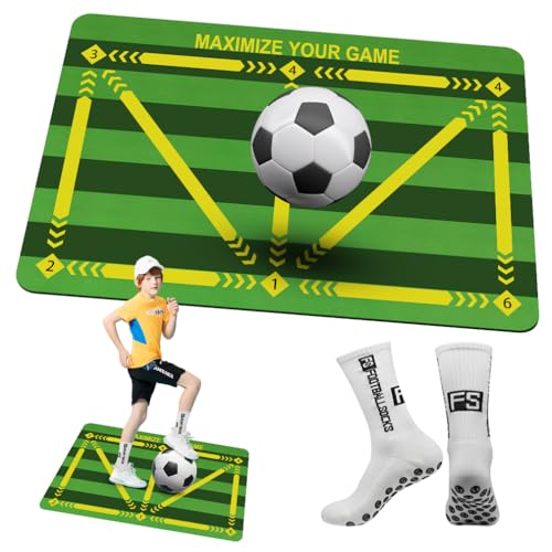 Cartlant Fussball Matte, 60x90cm Rutschfeste Fußballmatte Schritt Fussball Trainingsmatte, Stoßdämpfende Fussballmatte Training Ballkontrolle Trainingsmatte Kinder Geschenke - mit Fußballsocken (Grün)