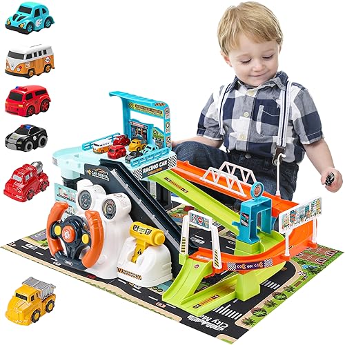 Auto Abenteuer Spielzeug Autos Rennstrecken-Spielzeug, 2 IN 1 großes Kinderautospielzeug mit Musik, Vorschul-pädagogisches und interaktives Spielzeug für Kleinkinder 3 4 5 6 Jahre alte Jungen Mädchen