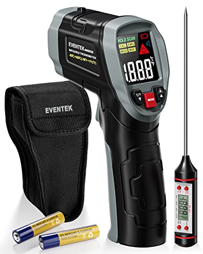 Eventek Infrarot Thermometer, [3 in 1] -50°C～600°C (-58°F~1112°F), IR Pyrometer Berührungslos Digital Laser Temperaturmessgerät mit Fleischthermometer & Tasche, für Küche/Barbecue/Industrie