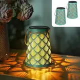 JOYCREATOR Solarlaternen für Außen Garten 2 Stück, Metall Solar Laterne für Draußen IP65 Wasserdicht, LED Hängend Orientalische Solarlampen für Aussen Gartendeko Balkon Terrasse 2er Set (Grüngold)