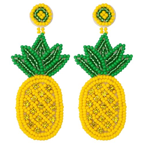 VALICLUD 1 Paar Böhmische Ananas-Urlaubsohrringe Sommerohrringe Obst-Ananas-Ohrringe Ananas-Frucht-Ohrringe kolczyki damskie boho ohrringe Mädchen Ohrringe Niedlicher Ohrring Perlen Yellow