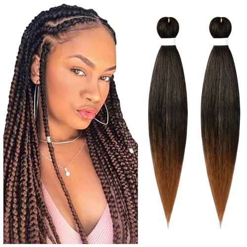 Aomig Pre-stretched Braiding, 2PC Professionelle Kunstfaser Braids Haare, Pre Stretched Crochet Braiding, Hair Extensions für Haar Box Braid zum Einflechten Zöpfe (Ombre Brown)