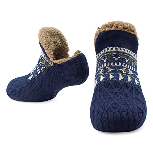 CityComfort Kuschelsocken Herren Flauschig Warme Hüttensocken Herren mit Noppen, Einheitsgröße (Blau)