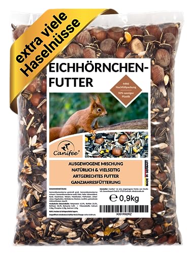 Canifee - Eichhörnchen Futter 0.9 kg Mini-Nachfüllpack artgerechtes Wildtierfutter ganzjährige Futtermischung - Nachfüllbeutel mit der extra Portion Haselnüsse - auch für Streifenhörnchen