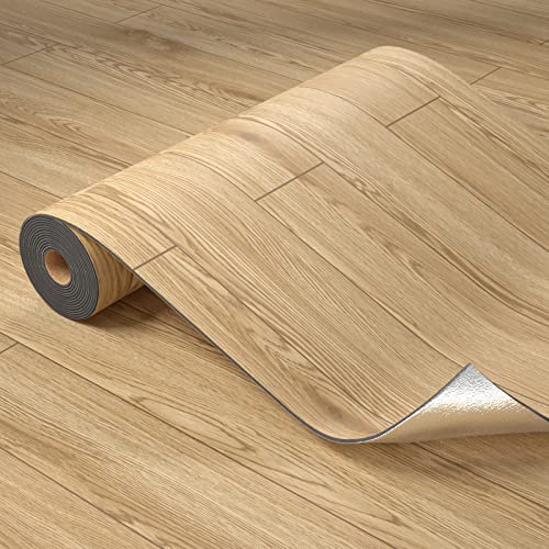 Homease PVC Bodenbelag Selbstklebend Verdickt (0.15cm) Holzmaserung Bodenaufkleber mit Textur, Verschleißfest Wasserdicht Holz Platte Dekorativen Vinylboden für Küche Wohnzimmer Balkon 0.6 x 10 M/ 6㎡