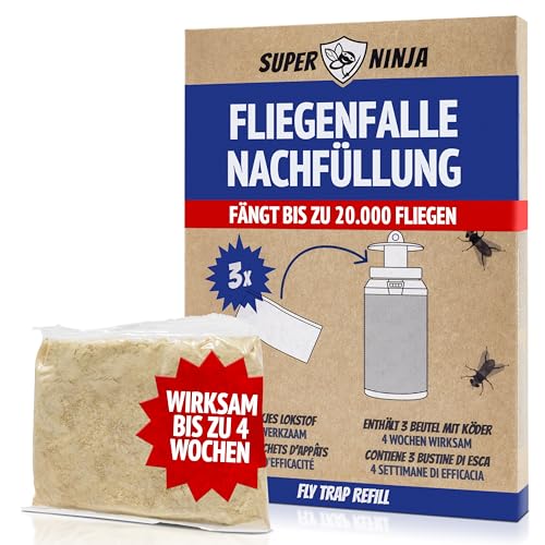 Super Ninja Fliegenfalle Lösliche Lösliche Nachfüllpackung Außen - Effektive, Wiederverwendbare Falle für Garten und Stall - Schnellwirkend - Fängt bis zu 20.000 Fliegen