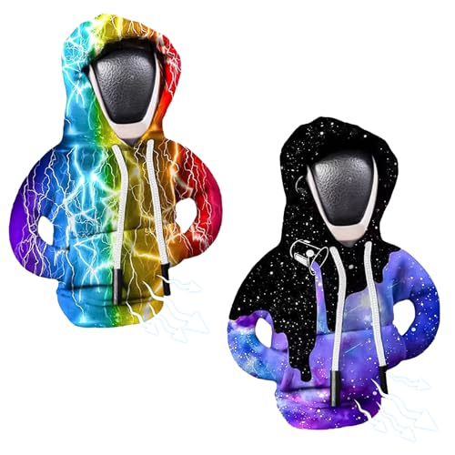 2 Stück Schaltknauf Hoodie,Schaltknauf Sternenhimmel Modell Schalthebel Hoodie, Lightning Modell Hoodie Lustige Hoodie Schalthebeldekoration, Schalthebel Autoknaufabdeckung Für Auto-Schalthebel