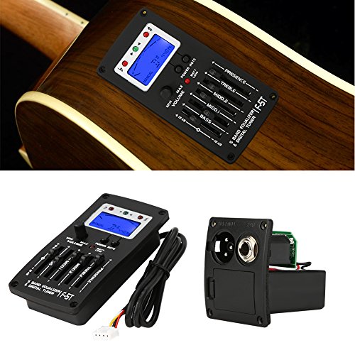 F-5T 5 Band Equalizer Tonabnehmer, Digital Tuner Tonabnehmer Akustische E-Gitarre Vorverstärker Tuner mit LCD-Tuner und Lautstärkeregler für elektrische akustische Klassische Gitarre