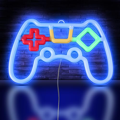 HOTUT Gamer LED Neonlicht, Spiel Leuchtreklame, Gaming Neon Schild, USB & Batterie betrieben Spielförmige Leuchtreklame für Internet Cafe Game Room Bar Party Deko, nicht dimmbare