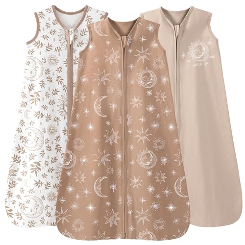 Unnivoll 3er Pack Schlafsack Baby Sommer 0.5 Tog 100% Baumwolle Sommerschlafsack Babyschlafsack 0-6 monate 67 cm für Jungen Mädchen Neugeborene Beige Kaffee Helios