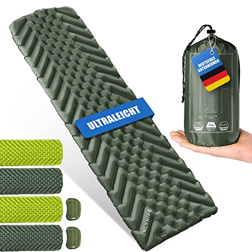 ONLYHIKE® Ultraleichte Isomatte Outdoor Camping Matratze - Isomatte Ultraleicht und extrem kompakt Schlafmatte - Erholsamer Schlaf beim Camping u. Outdoor - Oliv