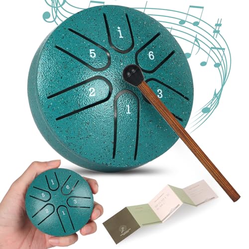 Stahl Zungentrommel, HUIJUTCHEN 3 Zoll 6 Noten Sorgenfreie Trommel Kompakt Handpan Trommel Tragbare Steel Tongue Drum mit Schlägeln für Anfänger, Erwachsene und Kinder Meditation Yoga Klangheilung