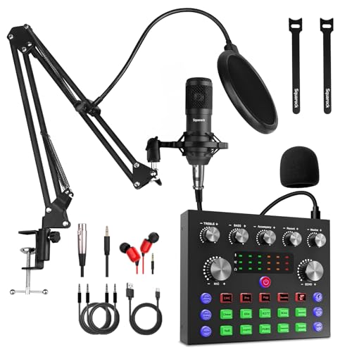 DJ Controller with Sound Card, All In One Audio Interface Sound Board with Studio Condenser Microphone for Live Streaming,Gaming, Recording, Interview