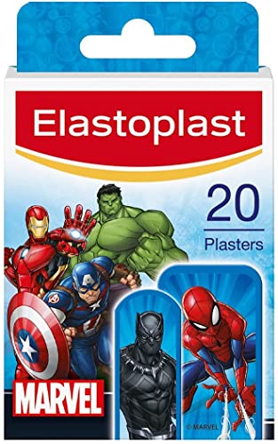 Elastoplast Marvel Pflaster, 20 Stück in verschiedenen Größen, farbige Erste-Hilfe-Pflaster für Kinder, Kinderpflaster mit Marvel-Superhelden-Motiven