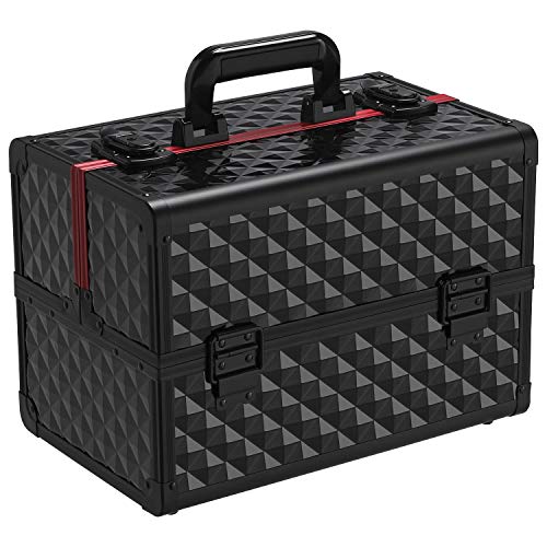 Yaheetech Schminkkoffer schwarz Kosmetikkoffer Alu Werkzeugkoffer Nagel Koffer Beauty Case 34,7 x 22,2 x 25 cm