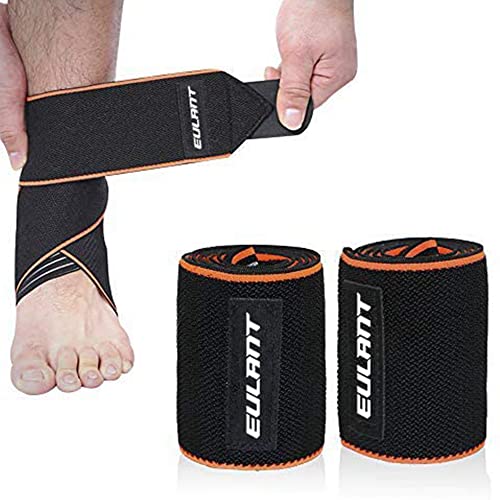 EULANT Ankle Bandage 2pcs, Knöchelschoner 85cm, Hochelastisch Achillessehne Bandage für Volleyball Fußball Laufen Radfahren,Orange
