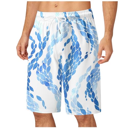 Sporthose Herren Langes Männliche Herren-Shorts, tropisch bedruckt, elastische Taille, Strandhose, Sommer Männer Lässigehose Elegant (Light Blue, M)