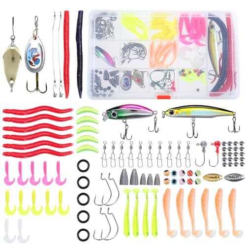 114 PCS Angeln Köder gemischt einschließlich Spinner, AngelKöder Set für Süß und Salzwasser, Vatertagsgeschenk für Papa, Ideen für Männer Vater