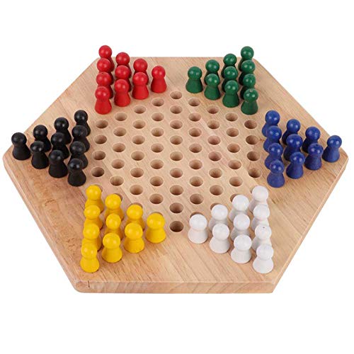 Tbest Holz Checkers, Indoor/Outdoor Bunte Checkers Set Kinder Pädagogisches Brettspiel Chinese Checkers Klassisches Halma Chinese Checkers Strategie Familienspiel Schach- Und Kartenzubehör Halma