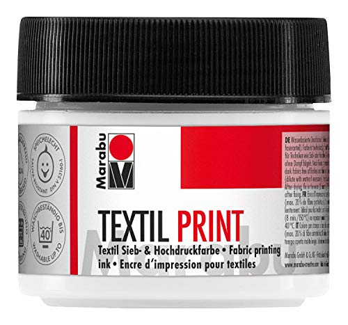 Marabu 17030050970 - Textil Print titanweiß 100 ml, Sieb- und Hochdruckfarbe auf Wasserbasis, geruchsneutral und lichtecht, lange Offenzeit, für helle und dunkle Textilien