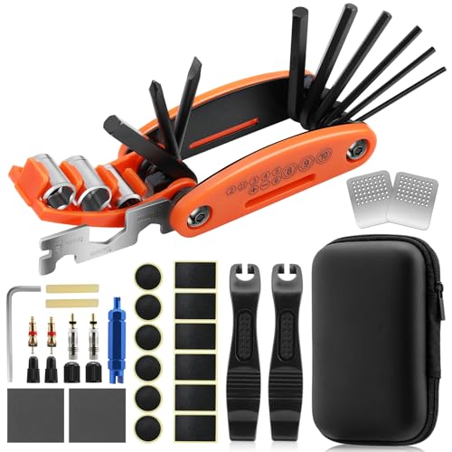 Kapsuen Fahrrad Reparatur Set - 16-in-1 Multitool Werkzeug, Fahrrad Werkzeugset mit Reifenflickzeug für Mountainbike Rennrad