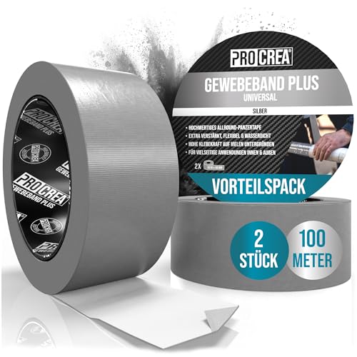 PROCREA® 2x Panzerband Silber [Hochwertiges Gewebeband Plus UV] Universelles Duct Tape & Gaffa Tape für innen & außen - Panzertape mit hoher Klebekraft, wasserfest & verstärkt - Profi-Qualität