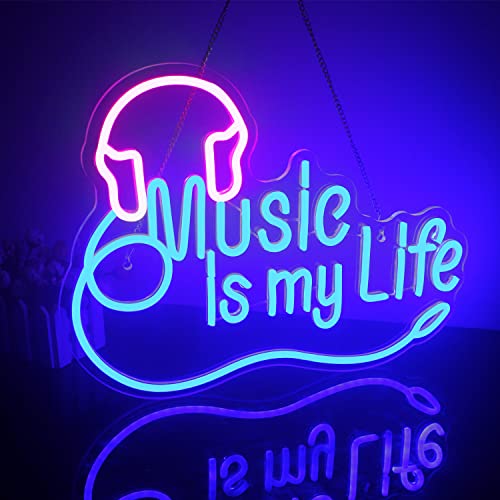 Looklight Music is My Life Neonschild Music Leuchtreklamen für Wand Dimmbare Blaues Led-Schild Buchstaben-Leuchtschilder für Schlafzimmer Musikstudio Bar Musikparty Live-Musik Dekor Geschenke