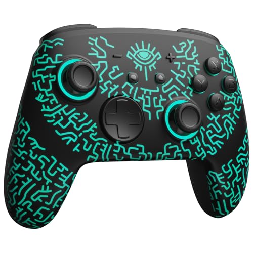 Switch Controller Wireless, Pro Controller Kabellos Kompatibel mit Switch/OLED/Lite, Firefly RGB Bluetooth Kontroller Gamepad mit 7 LED Farben/NFC/Turbo/Makro/Bewegungsaufnehmer/Paddle, Miner schwarz