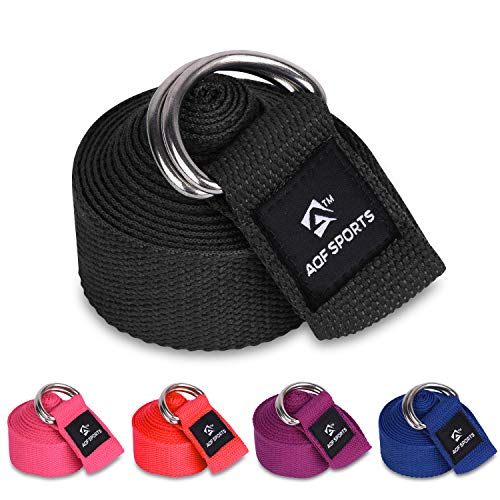 AQF Yoga Gurt 1,8m/2,4m/3m,Yogagurt mit D Schnalle 100% Baumwolle trainingsbänder Yoga Band für Beine und Körper Stretching Fitness (2.4M, Schwarz)